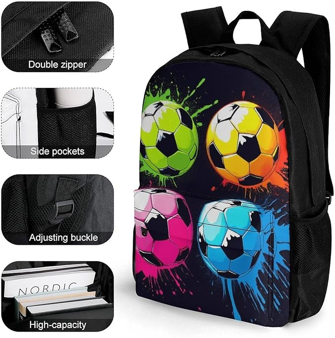 Rucksacks Lightweight Multipurpose Anti-Theft Colorful Paint Splash Ink Soccer Ball Football Black Shoulder Bag Large Capacity Business Computer Bag With Smooth Zippers