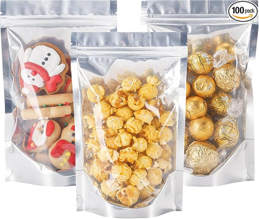 100 Pack 5x8 Mylar Bags for Food Storage and Resealable Stand Up for Small Business Packaging Supplies Great for Party Favor Food Storage