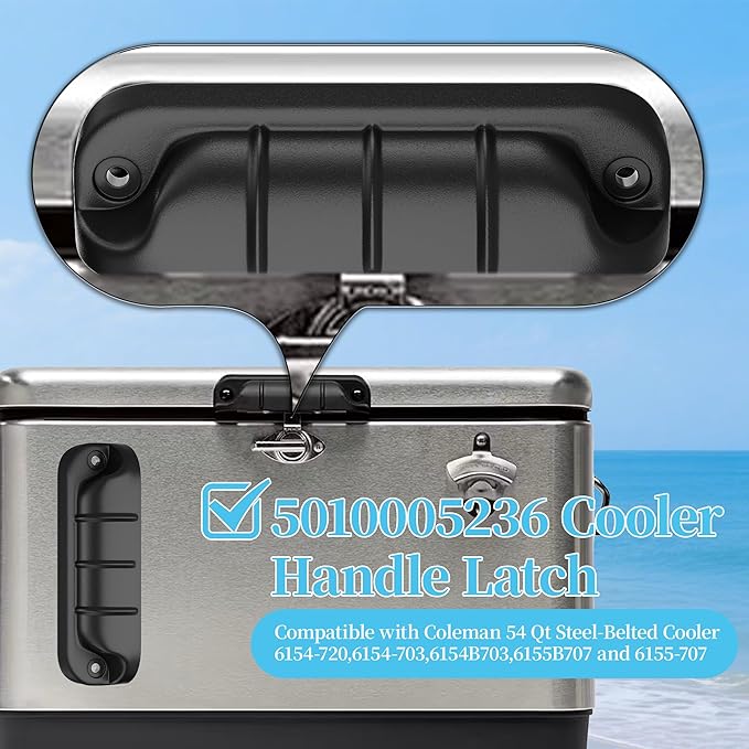 Cooler Handle Latch Replacement Parts 5010005236 Compatible with Co-Leman 54 Qt Steel Belted Coolers, Black Steel-Belted Cooler Latch Accessories (with 2 Screws)