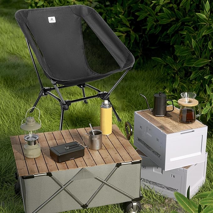Camping Chair, Foldable with Storage Bag, Portable & Lightweight for Adults, 330lbs Capacity - Hiking, Fishing, Beach, Lawn (Black)