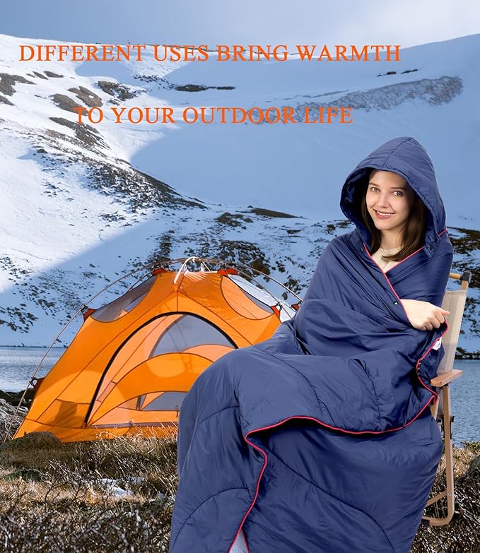 Outdoor Puffy Camping Blanket, Lightweight Down Alternative Puffy Waterproof Stadium Blanket with Portable Bag, Lightweight Camping Blanket for 2 People, Cold Weather, Sports, Travel, Car, 79*54 inch