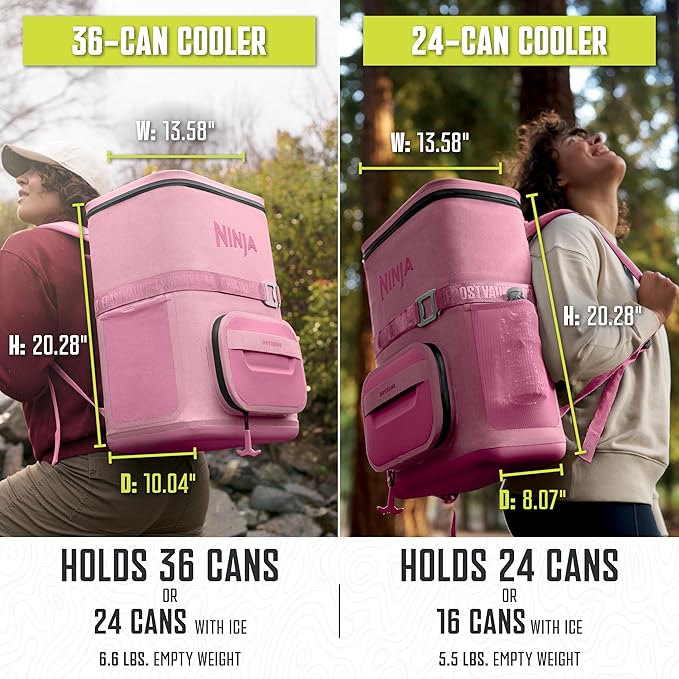 Ninja FrostVault Go Can Soft Cooler, 24/36 Can, Leak Proof, Built-In Cup Holder, 2 Ice Packs & Dry Storage Drawer, Polyester Insulation, Hiking, Camping, Picnic