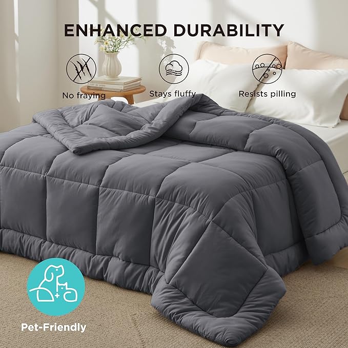 Bedsure Comforter Duvet Insert - Quilted Comforters Oversize Queen Size, All Season Duvet, GentleSoft Down Alternative Bedding, with 8 Tabs, Gifts for Women/Men, Grey, Oversize Queen 98 x 98 Inches