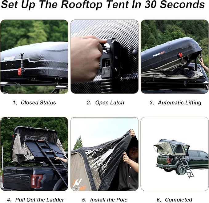 Naturnest Sirius1 Hardshell Roof Top Tent, All-Weather Overland Camping for SUV, Truck, 4-Season 2-3 Person HeavyDuty Rooftop Tent with Memory Foam Mattress, Built-in LED Lighting & Ventilation System