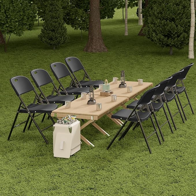 Nazhura 350 Weight Limit Heavy Duty Plastic Folding Chair with Reinfoced Steel Frame for Indoor and Outdoor, Wedding, Party, Restaurant, Meeting Room, Patio and Garden (Black, 6 Pack)