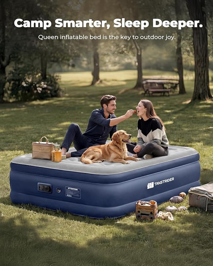 Queen Air Mattress with Built in Pump,18" Raised Blow up Air Bed,3 Mins Quick Self-Inflation/Deflation, Inflatable Mattress for Camping/Home/Guests/Travel (Navy Blue)