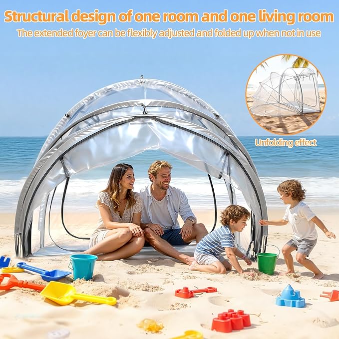 4-Person Clear Tent Pop Up Bubble Tent - All Weather Sports Tents - Instant Outdoor Bubble Tents - Rainproof Camping Sun Shelter, Portable Clear Screen House, 235x200x150cm