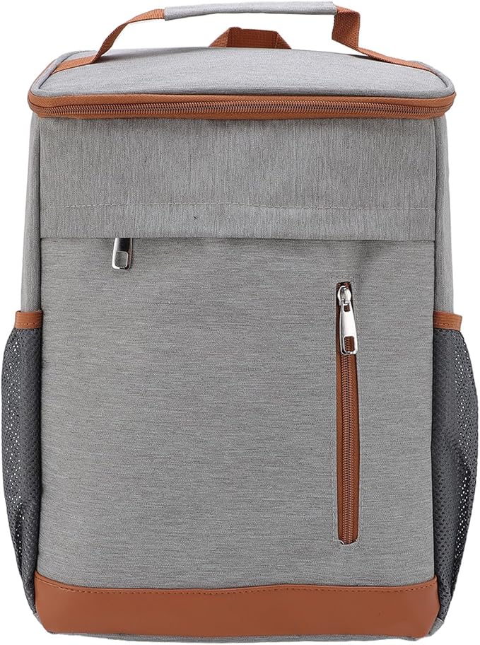 GOWENIC Cooler Backpack, Backpack Cooler Insulated Leak Proof for Men Women, Large Capacity Multi Compartment Storage Rain Proof, for Beach Travel Picnic Lunch Hiking Camping (Gray with Orange)