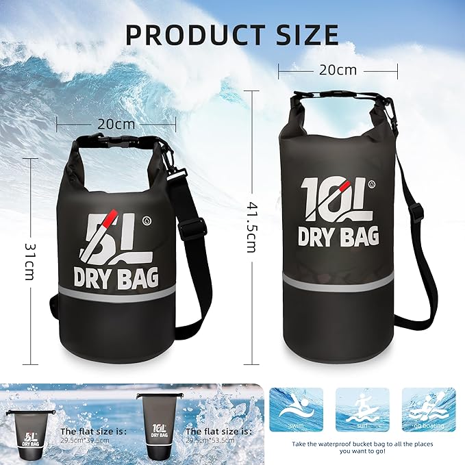 Waterproof Dry Bag for Women and Men,5L Roll Top Lightweight Storage Bag Reflective Backpack with Waterproof Phone Pouch Suitable for Travel Swimming Boating Kayaking Paddle Accessories
