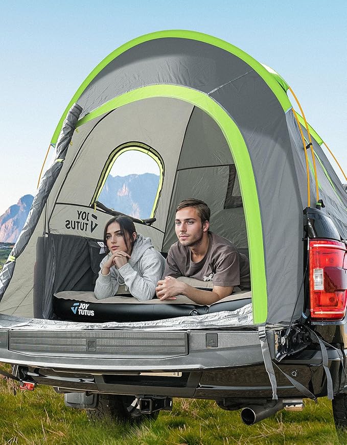 JoyTutus Pickup Truck Tent Aluminum Rod Green+JOYTUTUS Truck Bed Air Mattress 6.5Ft