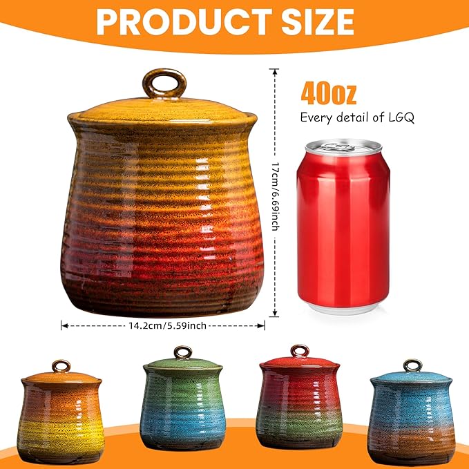 40 OZ Cookie Jar,Dog Treat Jar, Kitchen Canisters for Countertop for Food Storage Coffee, Tea,Flour, Beans, Spices, Nuts and More Ceramic Jar with Lid.