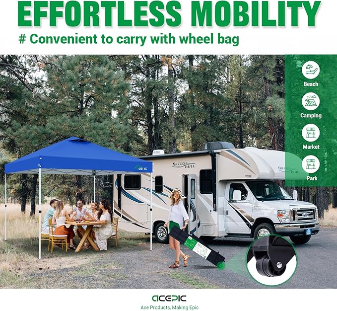 10x10 Pop Up Canopy Tent,300D Silver-Coating Top,Pop Up Canopy Tent Instant Portable Shelter with 1-Button Push and Wheel Carry Bag, 8 Stakes and 4 Upgrade Heavy Duty Canopy Weights (Blue, 10x10)