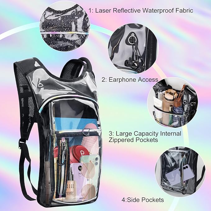 Hydration Backpack,Water Backpack with 2L Water Bladder,Festival Essential-Rave Hydration Pack,Lightweight Insulation Hydropack for Outdoor,Hiking,Running,Biking,Music Festival for Men Women