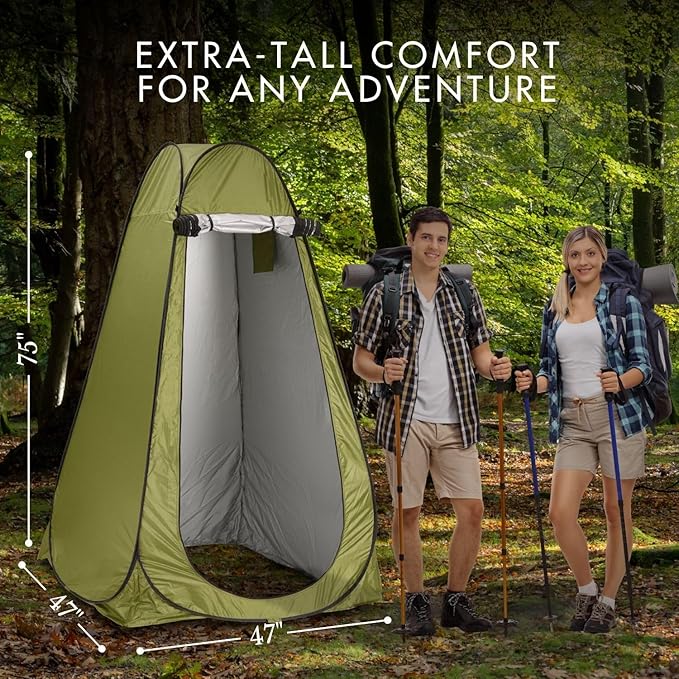 Portable Pop-Up Privacy Tent – Black/Green & Carry Bag. Outdoor Shower, Toilet, and Changing shelter. Water-Repellent, Compact, UV-Protective. Privacy Tent for Camping, Beach, Hiking, and Festivals.