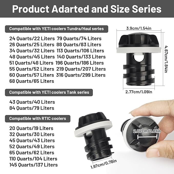 Cooler Drain Plug, 2 Pack Replacement, Compatible with Yeti Roadie, Tundra, and Tank Coolers and Fit for RTIC Coolers