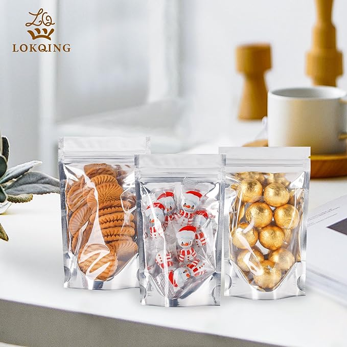 100 PACK Mylar Bags for Food Storage and Resealable Bags for Small Business Packaging Supplies Great for Party Favor Food Storage Bags(Silver, 3x6Inches)