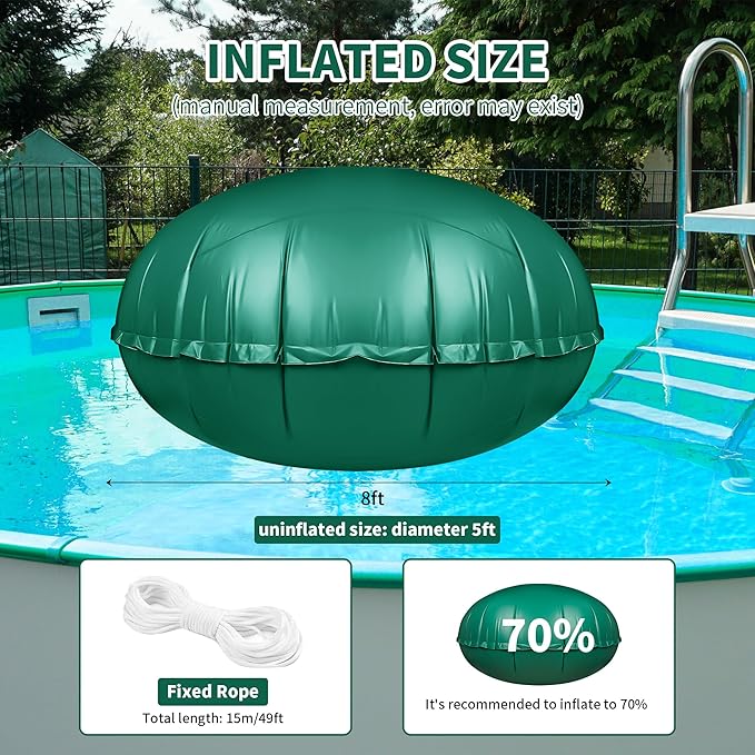 Round Pool Pillow for for Above Ground Pools, 8Ft Pool Air Pillow for Closing Winter Pool Winterizing Kit for Ground Pool, 0.5mm PVC Material, 2X 16.5Ft Rope (Green)…