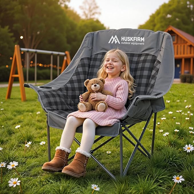 Oversized Camping Chairs for Adults Folding Padded Camping Chair Heavy Duty XL Camp Chair - 400LBS Support Lawn Chairs for Outdoor Sports Beach Fishing with Cup Holder & Carry Bag