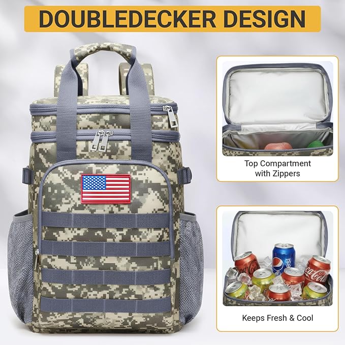 Tactical Backpack Cooler,Large Cooler Backpack Lunch Box for Men Adults Work with Handle,Insulated Soft Thermal Bag