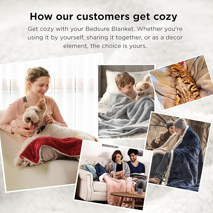 Bedsure GentleSoft Sherpa Fleece Blankets King Size for Bed - Thick and Warm, Soft Fuzzy Plush King Blanket for Winter, Grey, 108x90 Inches