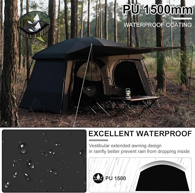Vidalido Tents，6-8 Person Camping Tent with Extended Vestibule，2 Room Weather Resistant Family Tents，Easy Install Waterproof Outdoor Tent for Backpacking and Camping Hiking