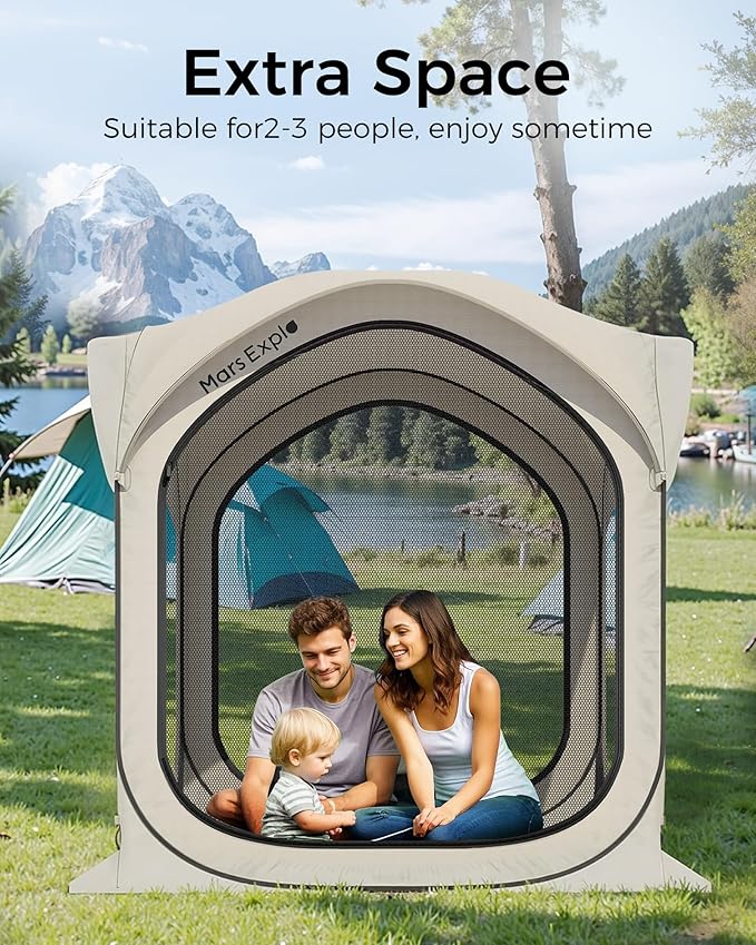 Pop-Up Screen Tent with Mesh Walls – Instant Portable Outdoor Shelter with Carry Bag for Camping, Patio, Backyard, Deck, Beach – 6×6 FT, Beige