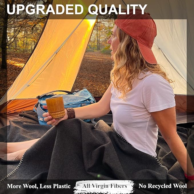 EKTOS 100% Virgin Wool Blankets, 90" x 78", Emergency Blanket for Car, Winter Camping (Charcoal, Full Size)