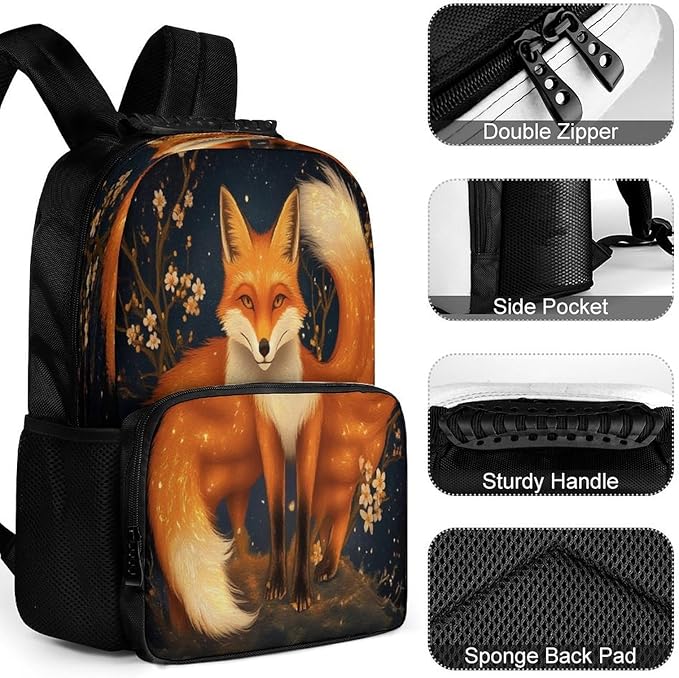 Backpack Polyester Multipurpose Anti-Theft Anime Fox Art Shoulder Bag Big Capacity Gym Outdoor Hiking Backpack With Padded Straps