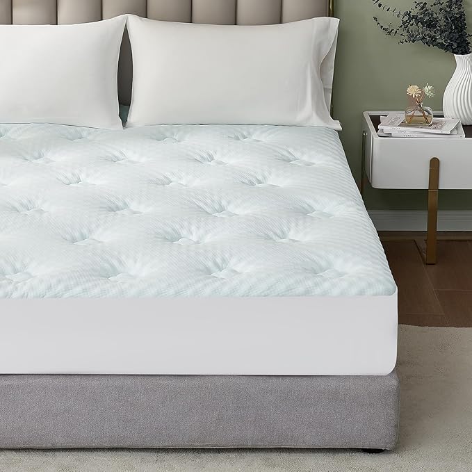 Hansleep Memory Foam Mattress Pad Topper Queen, Queen Foam Mattress Topper Viscose Derived from Bamboo, Queen Size Bed Mattress Pad Cover for Back Pain Relief, 60" x80", White
