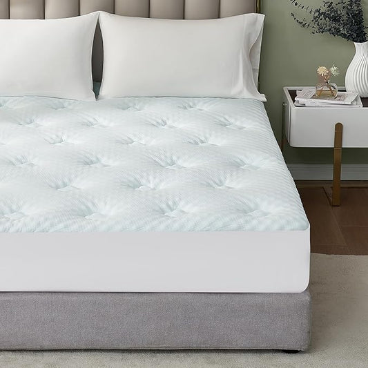 Hansleep Memory Foam Mattress Pad Topper King, King Size Mattress Topper Viscose Derived from Bamboo, King Foam Bed Mattress Pad Cover for Back Pain Relief, 78" x 80", White