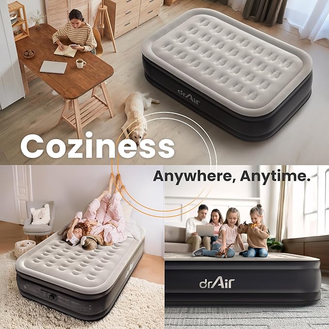Full Air Mattress with Built-in Pump, 18" Raised Blow Up Mattress, 600 lbs Max Honeycomb Air Bed, 48Hr Leak-Proof Test, 3min Inflatable Mattress for Home, Guests, Camping, Colchones inflables