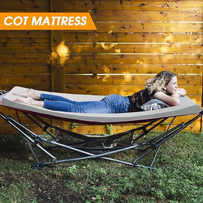 CYMULA Camping Cot Mattress 3in Memory Foam Sleeping Pad,Soft Warm Non-Slip Camping Mattress Topper with Retaining for Adults,Portable Roll up Pad for Travel