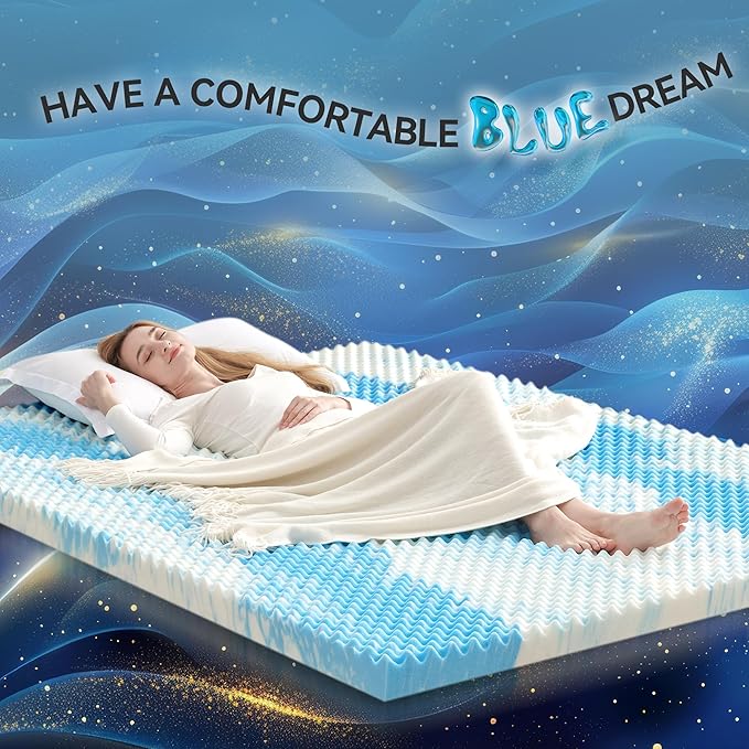 SINWEEK 3 Inch Egg Crate Memory Foam Mattress Topper Full Size, Soft Mattress Pad for Back Pain Relief, Bed Topper, CertiPUR-US Certified, Blue