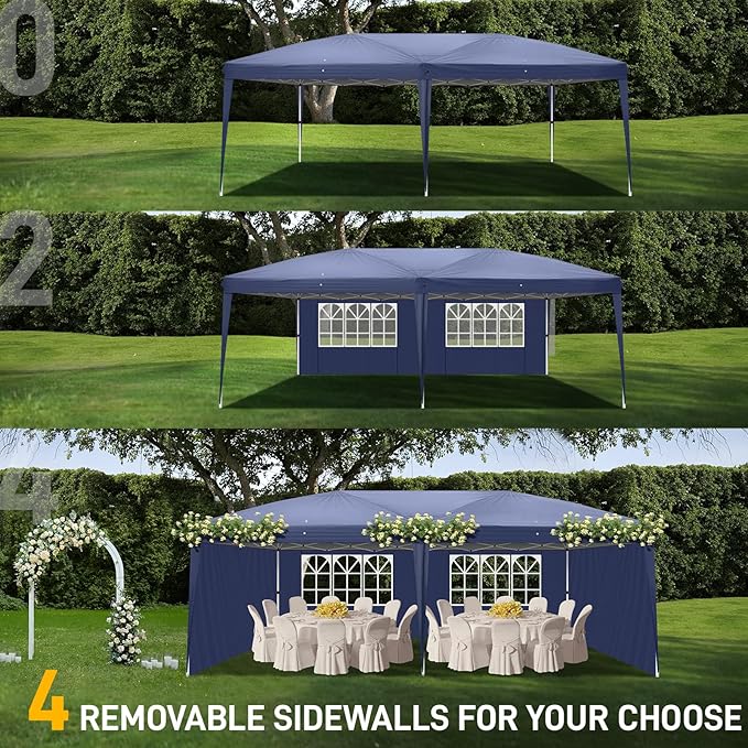 Outvita 10x20ft Ez Pop Up Canopy, Portable Instant Canopy Tent with 4 SideWalls for Outdoor Events, Party, Wedding, Birthday,Graduation