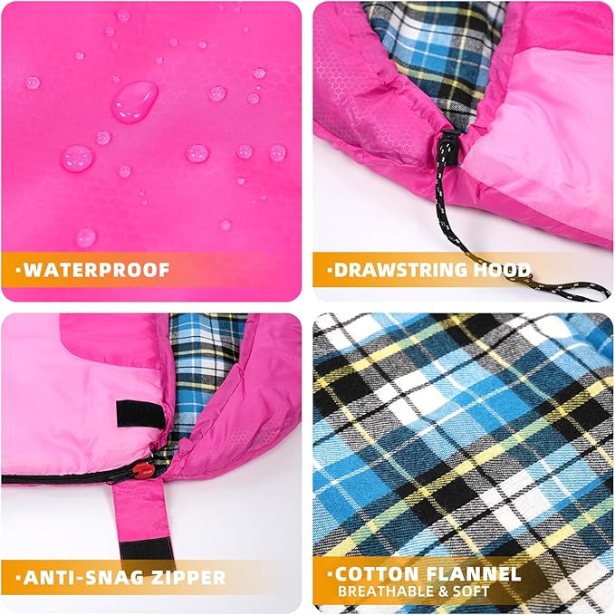 Cotton Flannel Liner Sleeping Bag for Adults Teens Kids, Cold Weather &Warm, 3 Seasons, Lightweight Compact Camping Essentials Equipment, Hiking, Outdoor, Travel