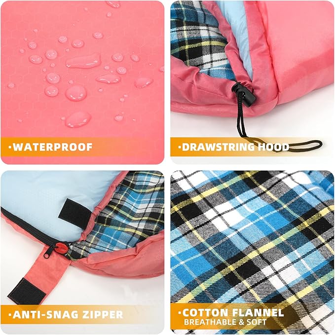 Cotton Flannel Liner Sleeping Bag for Adults Teens Kids, Cold Weather & Warm, 3 Seasons, Lightweight Compact Camping Essentials Equipment, Hiking, Outdoor, Travel