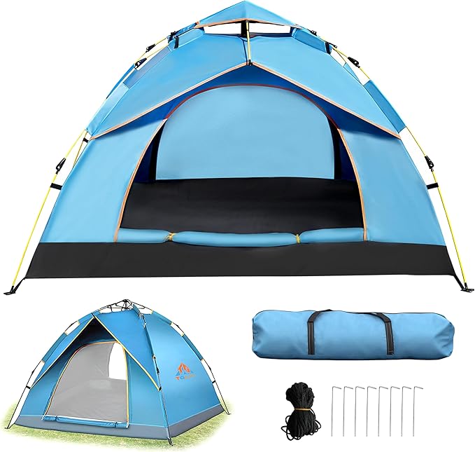 Quick Set Up Waterproof 4-Person Camping Tent with Bug Netting - Instant Pop-Up Tent for Family Camping & Hiking | All-Weather 4-Season Outdoor Shelter