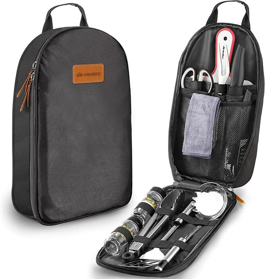 Camp Kitchen Cooking Utensil Set Travel Organizer Grill Accessories Portable Compact Gear for Backpacking BBQ Camping Hiking Travel Cookware Kit Water Resistant Case