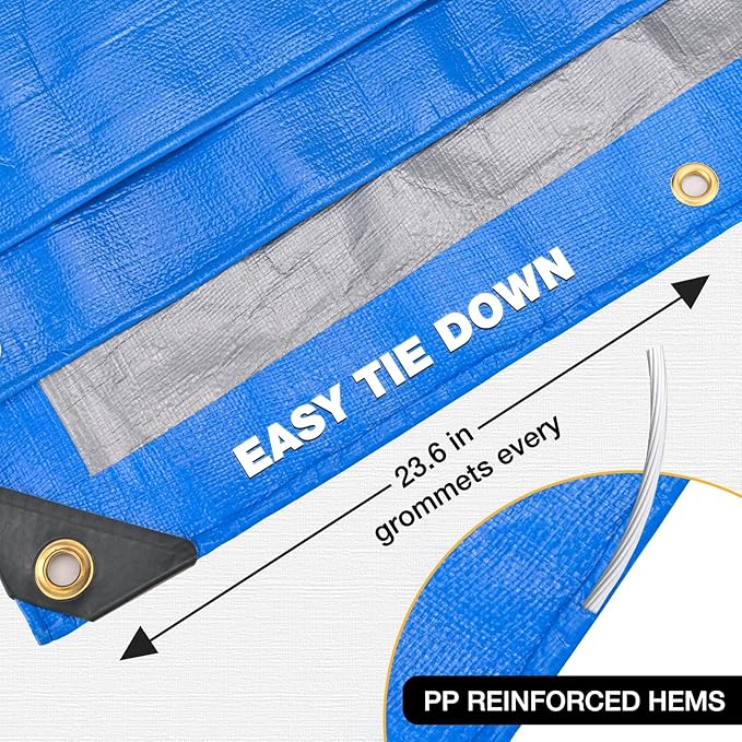 Tarp 20x30 Feet 14 Mil Heavy Duty Waterproof Tarp, Large Multipurpose Cover with Brass Grommets and Reinforced Edges, UV Resistant Thick Poly Tarps for Outdoor Camping Tent Pool Car, Blue