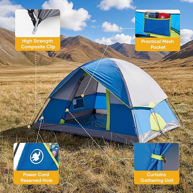 NEWBULIG 2-4 Person Camping Tent, Lightweight 5 Min Easy Setup, Waterproof Windproof Dome Tent with Rainfly for Outdoor, Hiking, Backpacking, Beach