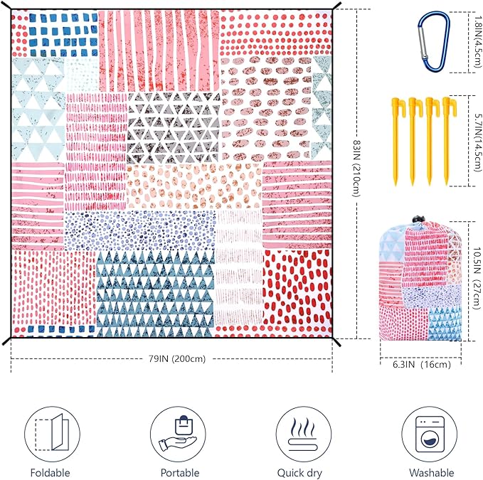 Beach Blanket Waterproof Sandproof Extra Large Beach Mat 79" X 83"/120"x108"for 1-8 Adults Quick Drying Durable Outdoor Picnic Mat for Beach Travel Camping Hiking