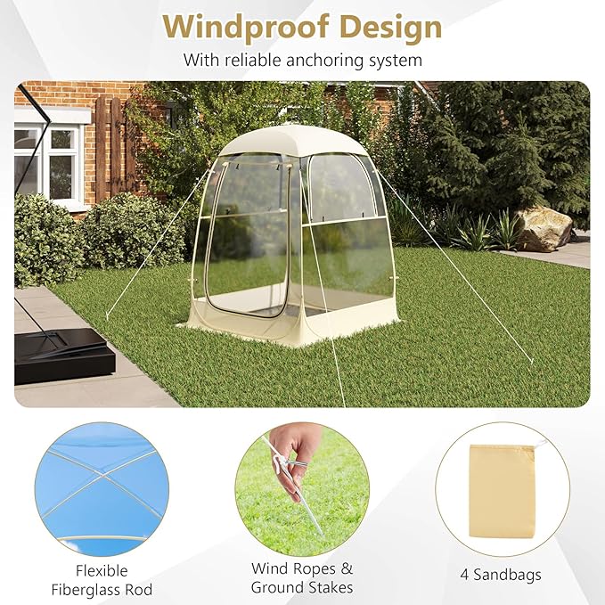 Tangkula All Weather Sports Tent for 1-2 People, Pop Up Instant Tent with Waterproof Tarp Floor, Top Cover, Outdoor Clear Bubble Tent for Sports Events Fishing Camping Cheering