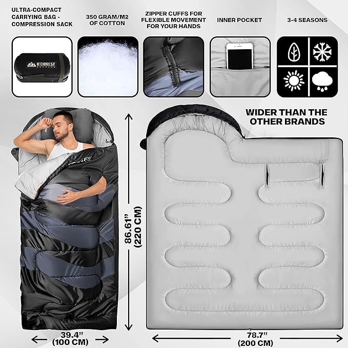 IFORREST Sleeping Bag - Single-Person Cold Weather Camping Sleep Bag for Adults and Teens - XXL 33in/ 40" - Extra-Wide & Warm for Big & Tall - All-Season Comfort