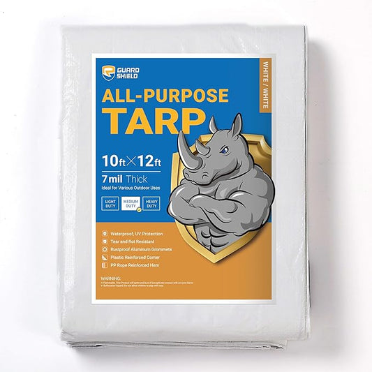 GUARD SHIELD White Tarp 10x12 Feet Medium Duty All Purpose Poly Tarps Cover 7mil