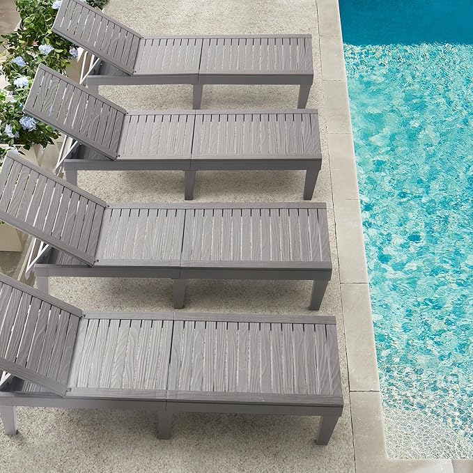 Nestl Patio Chairs - Grey Chaise Lounge Chair Outdoor, 5-Position Adjustable Sun Tanning Chair, Waterproof Pool Lounge Chairs Set of 4, Reclining Lawn Chair, Lightweight Outdoor Lounge Chairs