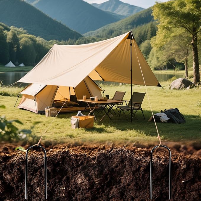 8Pcs Trampolines Wind Stakes, 12 Inch Landscape Staples, Heavy Duty Trampoline Anchors, U-Shaped Garden Stakes, Ground Stake with T Hook for Soccer Goals Trampoline Camping Tents (Black)