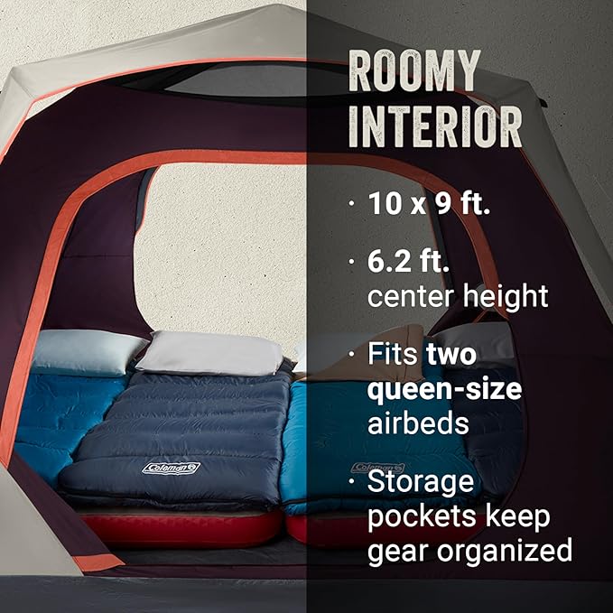Coleman Skylodge Instant Tent with Rainfly, 4/6/8 Person Family Tent Sets Up in a Minute, Includes Pre-Attached Poles & Carry Bag, Made of PFAS-Free Materials