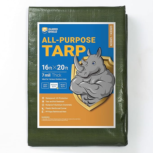 GUARD SHIELD Green Tarp Waterproof 16x20 Feet Medium Duty All Purpose Poly Tarps Cover 7mil