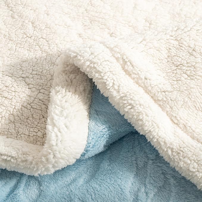 UKELER Floral Sherpa Throw Blanket 50 × 60 inch,Sherpa Fleece Blanket for All Season, Warm and Cozy Blanket for Bed Couch Sofa Office Camping, Blue
