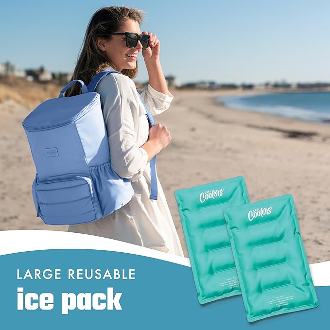 Cool Coolers by Fit & Fresh 2 Pack XL Soft Ice Packs for Cooler, Flexible Stretch Nylon, Lunch Box Ice Packs, Large Reusable Freezer Packs, Teal